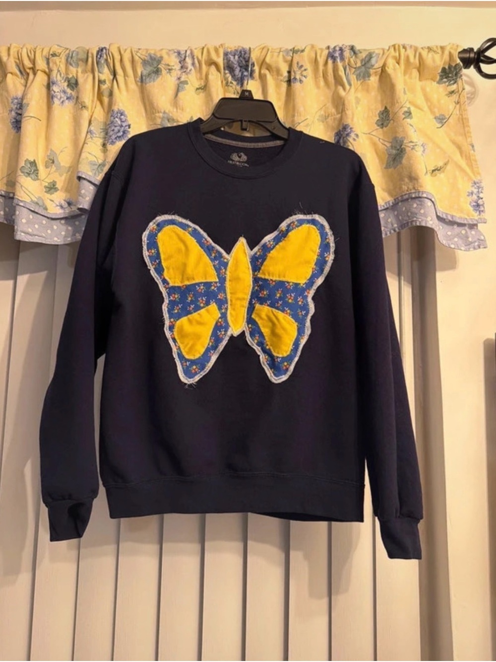 Fruit of the Loom Navy Sweatshirt with Yellow & Blue Butterfly